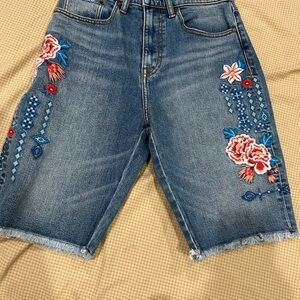 Johnny Was Denim Shorts with Brown Leather Patch